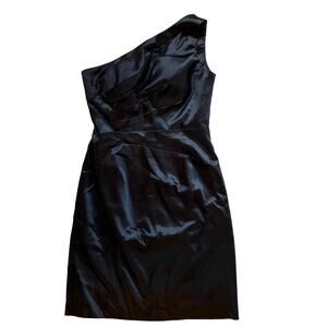Bill Levkoff One Shoulder Ruched Satin Party Dress Size 8 Black Tie Glam Y2K